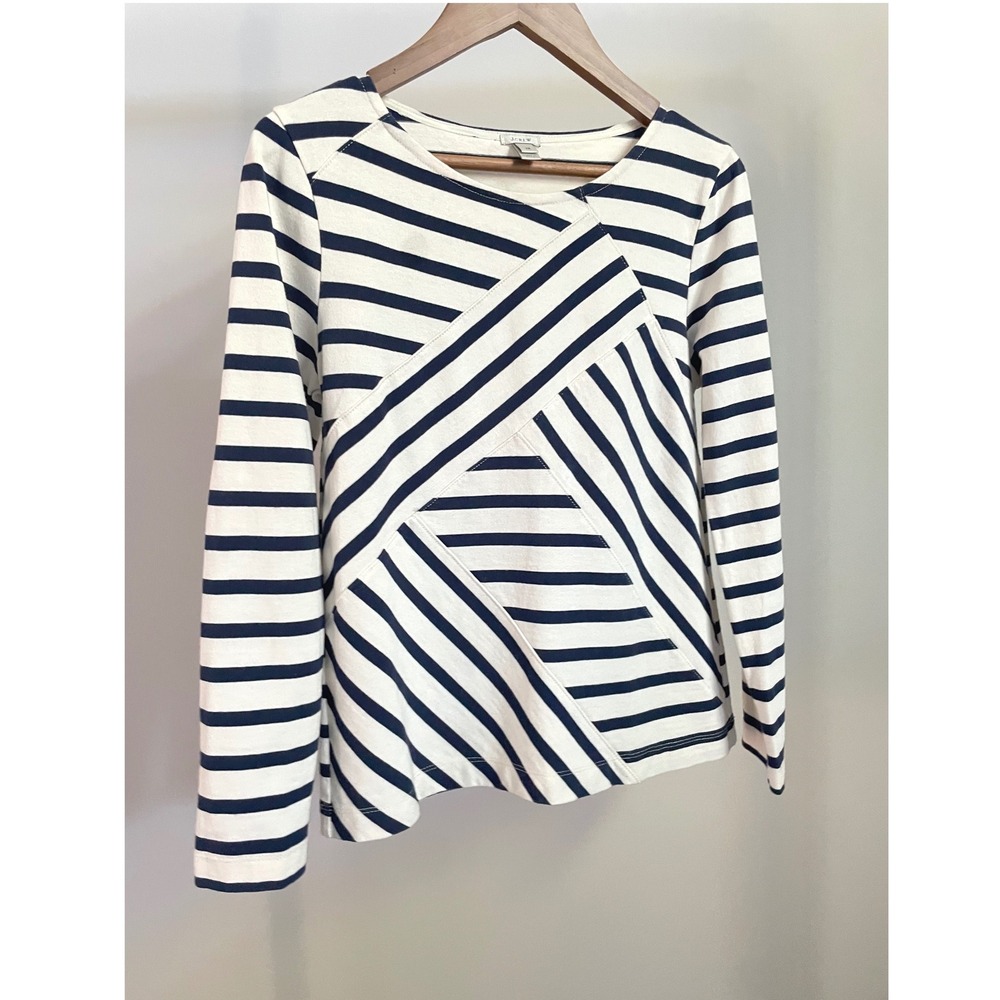 J.Crew Navy and Natural White Striped Diagonal Paneled Long-Sleeve Top